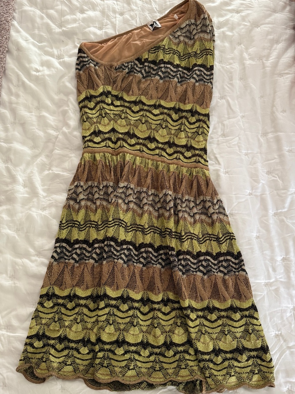 Missoni One-Shoulder Knit Dress in Green and Brown